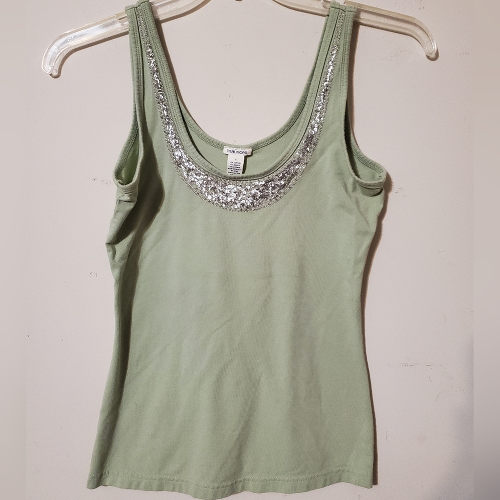 Y2k Sage Green Sequin Scoop Neck Tank Top